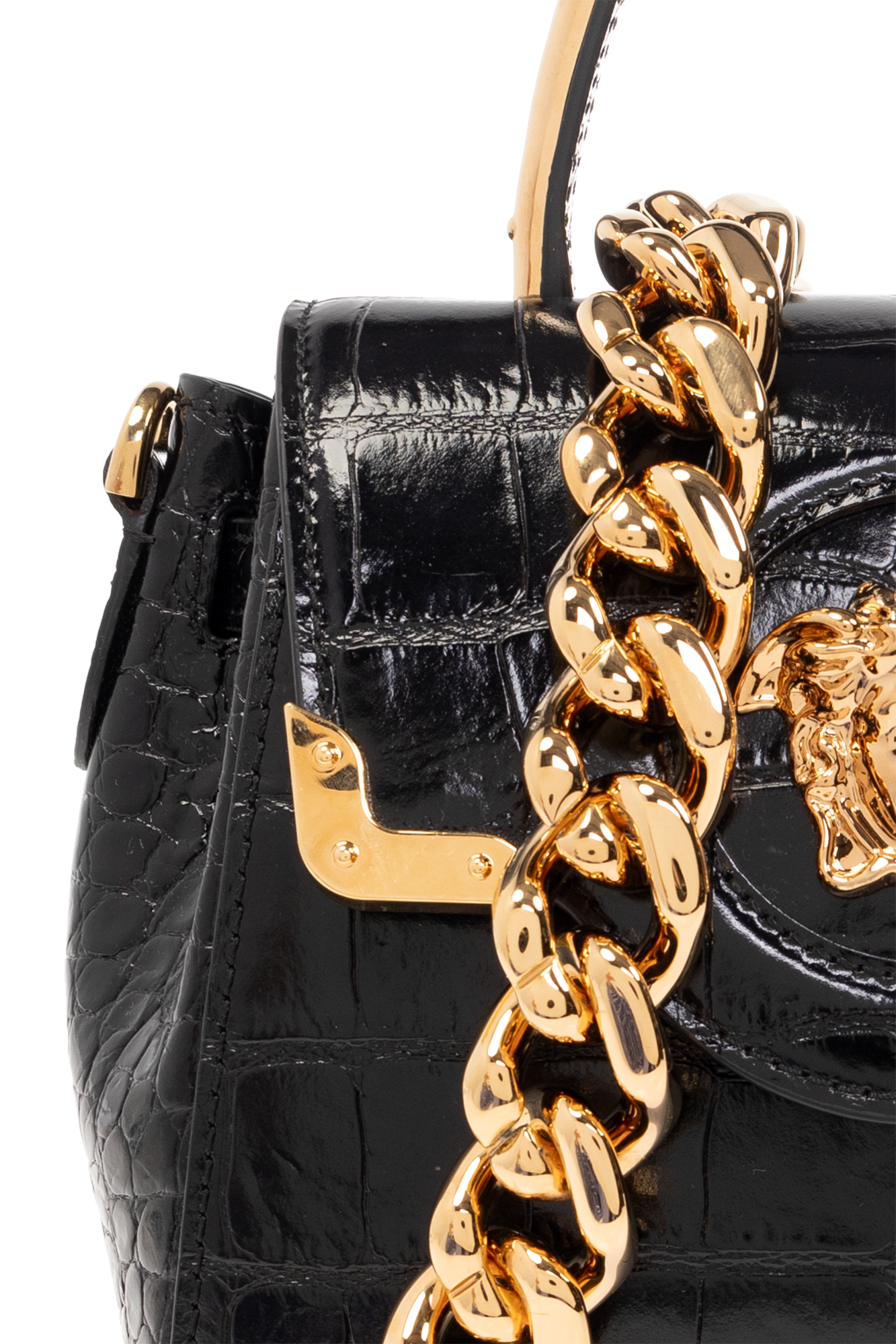 Versace Crossbody Black Bag Purse Handbag Gold offers Medusa Logo Chain Strap NEW